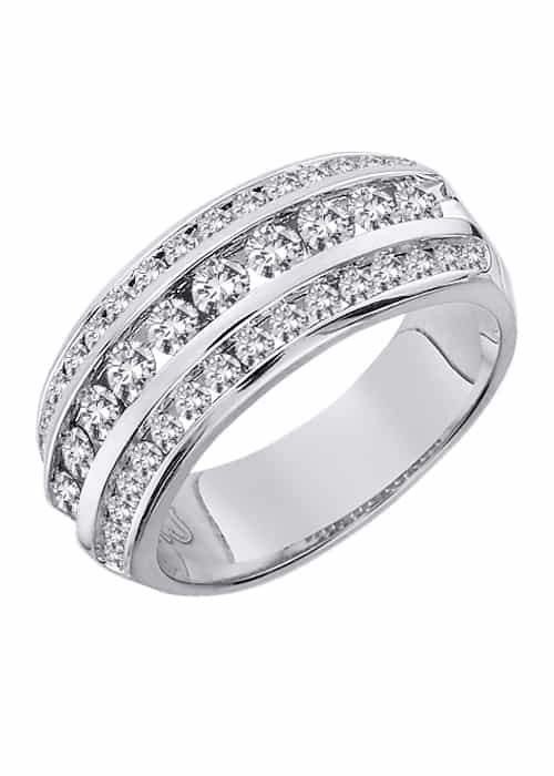 18k Three Row Diamond Mens Band 7.23g