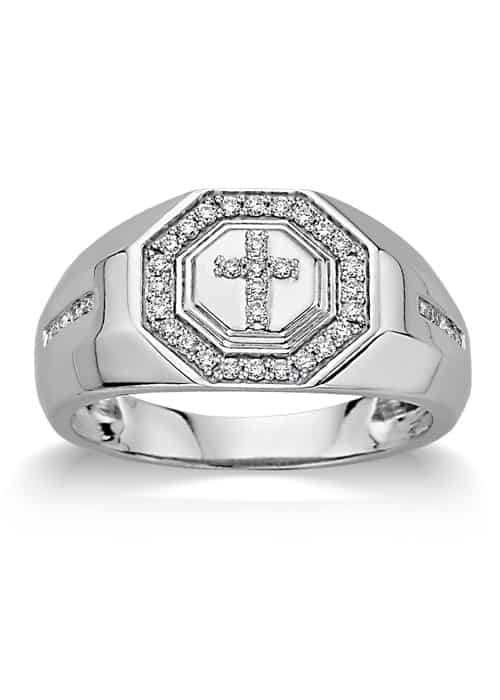 18k Diamond Cross Mens Dress Ring 12.50g
