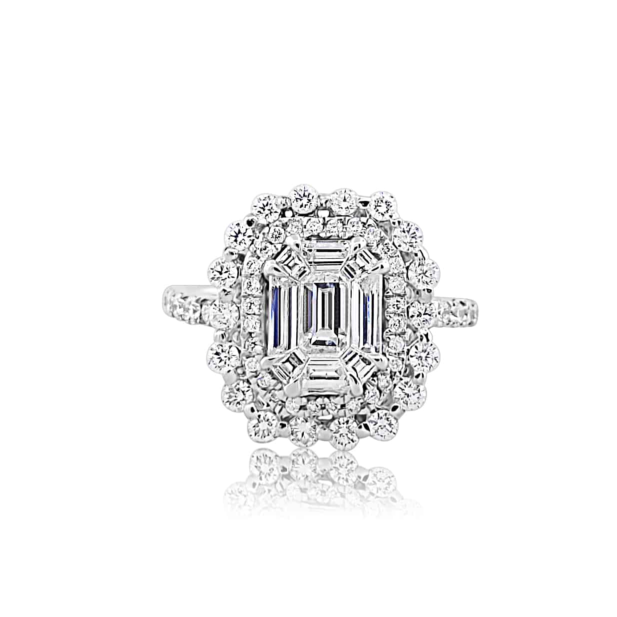 18k Baguette Diamond Halo Engagement Ring 4.01g