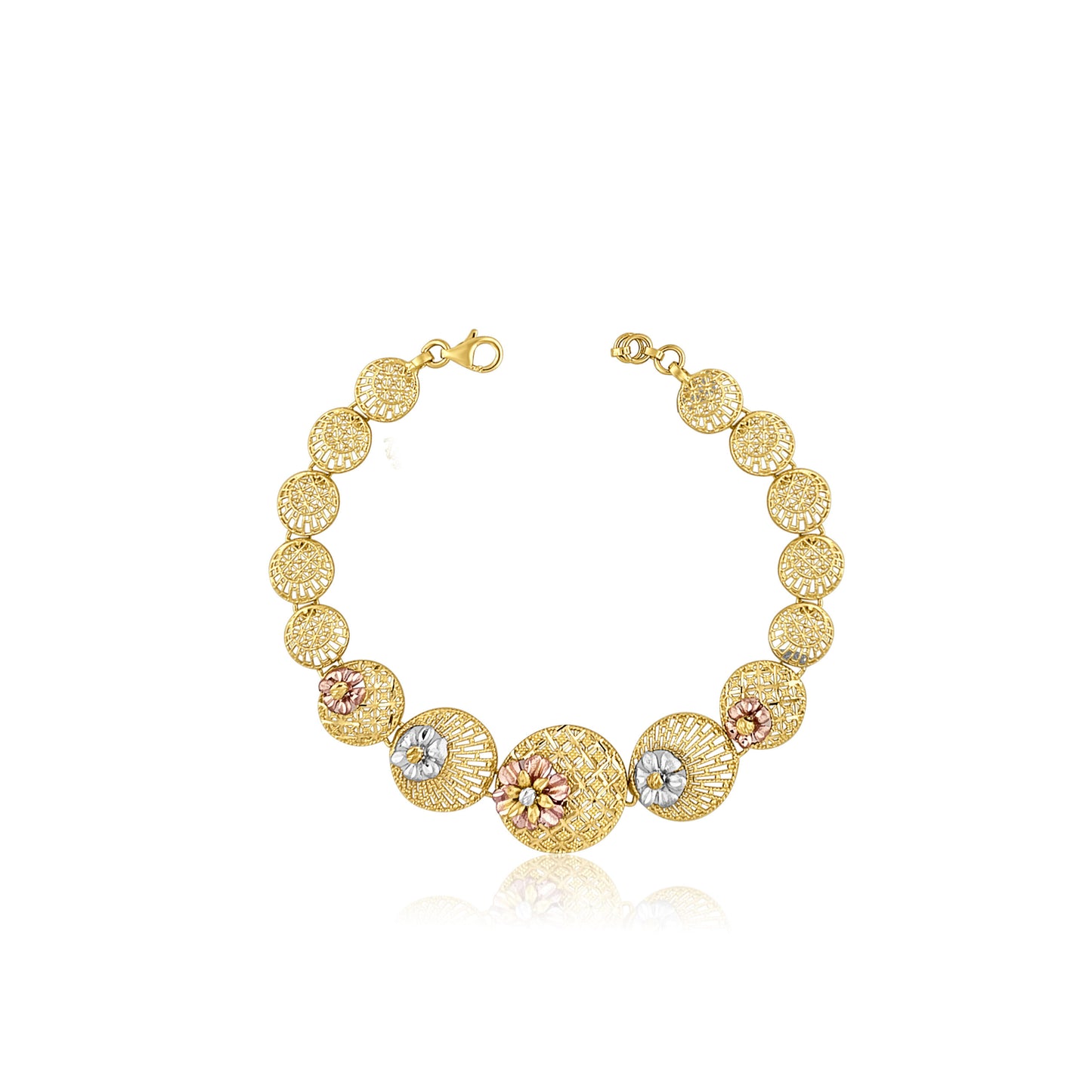 22k Floral Three Tone Bracelet 10.8g-18cm