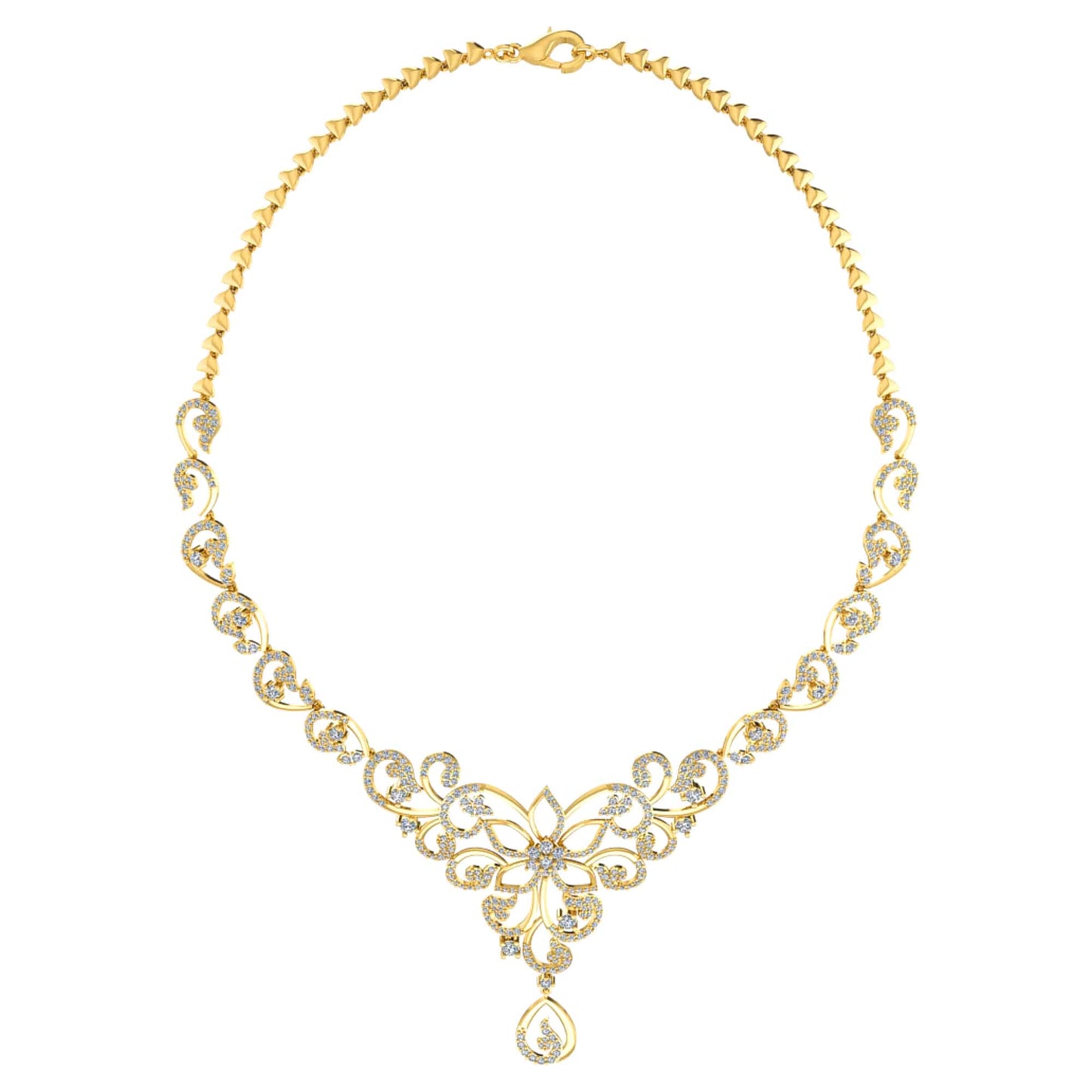 18k Diamond Floral Swirl Design Necklace 24g
