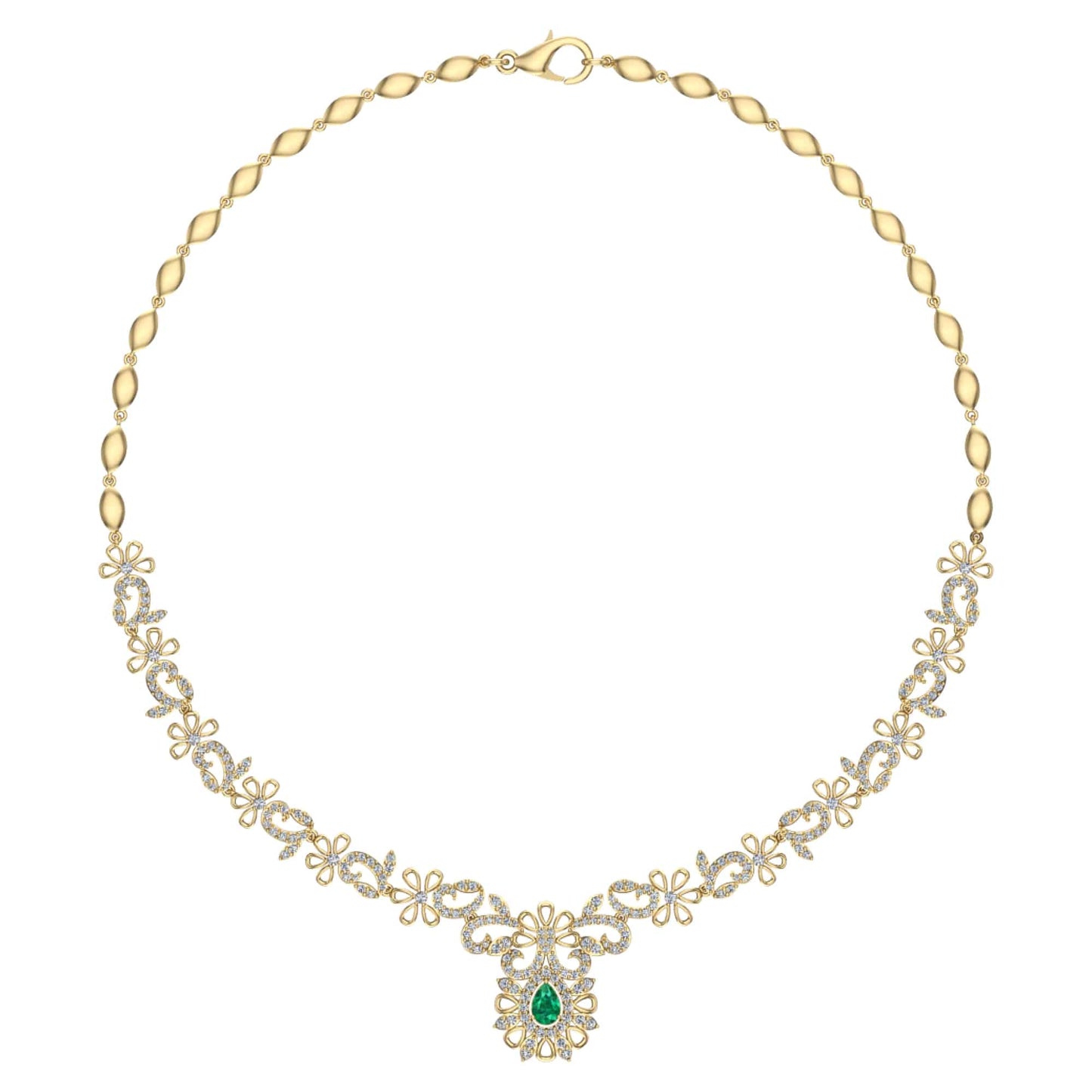 18k Diamond And Emerald Fancy Necklace 22.68g