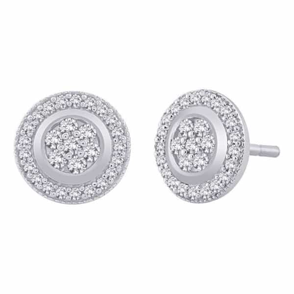 18k Round Halo Design Diamond Earrings 2.33g