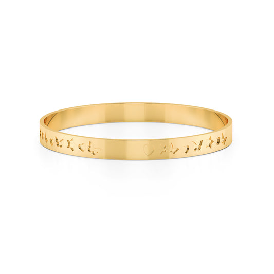 22k Butterfly Heart Star Pattern Custom Bangle 35g