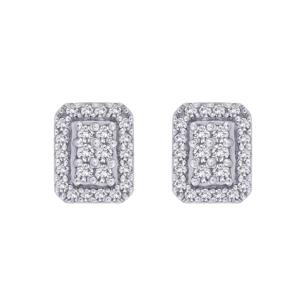18k Emerald Shaped Diamond Cluster Earrings 1.99g