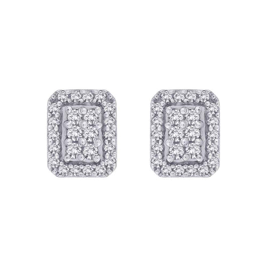 18k Emerald Shaped Diamond Cluster Earrings 1.99g