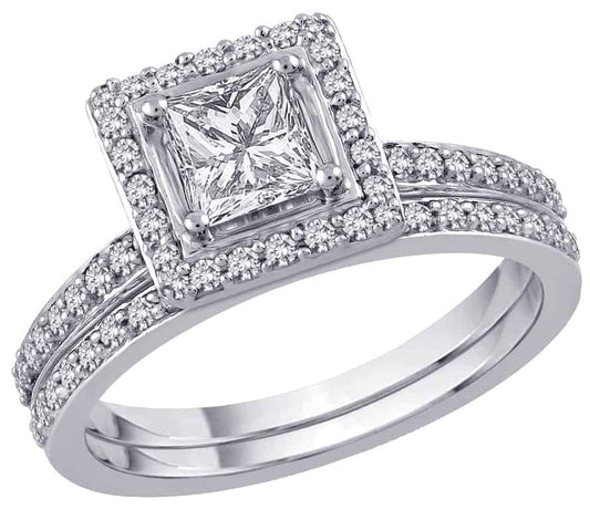A white gold ring with two full eternity diamond set bands, a cushion cut diamond in the centre, surrounded by a border of smaller diamonds, custom made at OM Jewellers Perth