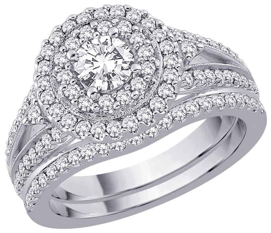 18k Double Halo Diamond Bridal Set 7.81g