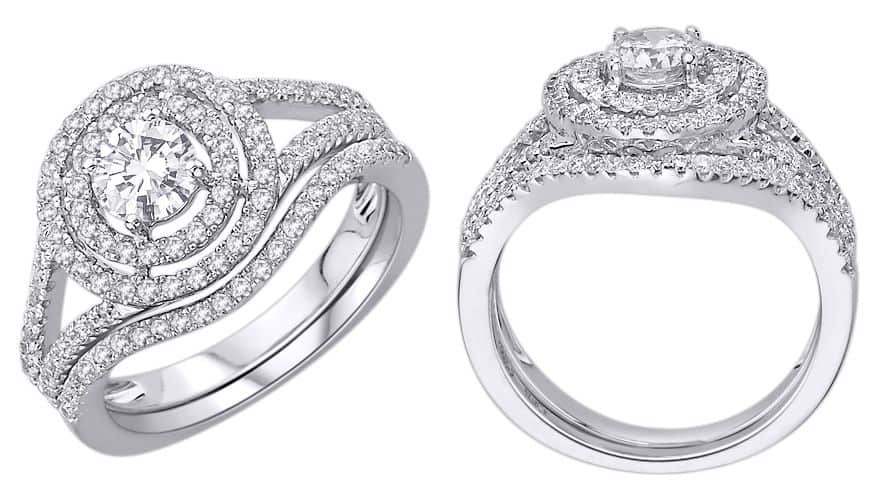 18k Double Halo Diamond Bridal Set 5.45g