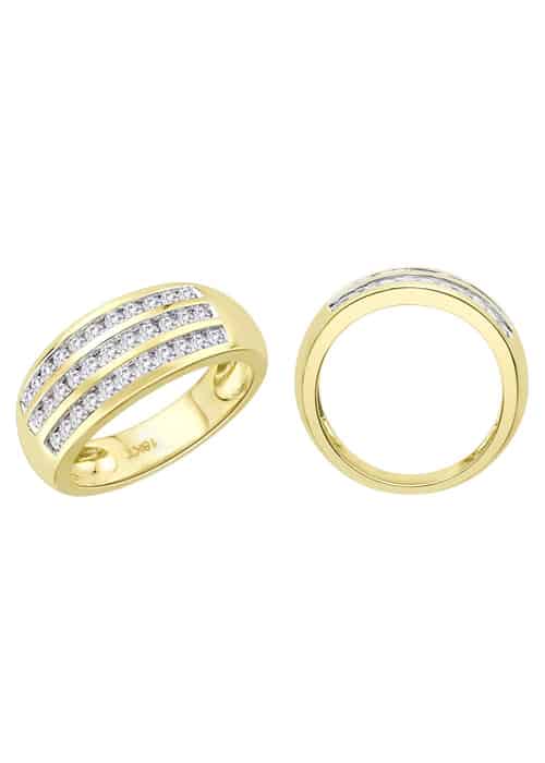 18k Diamond Three Row Mens Dress Ring 6.82g