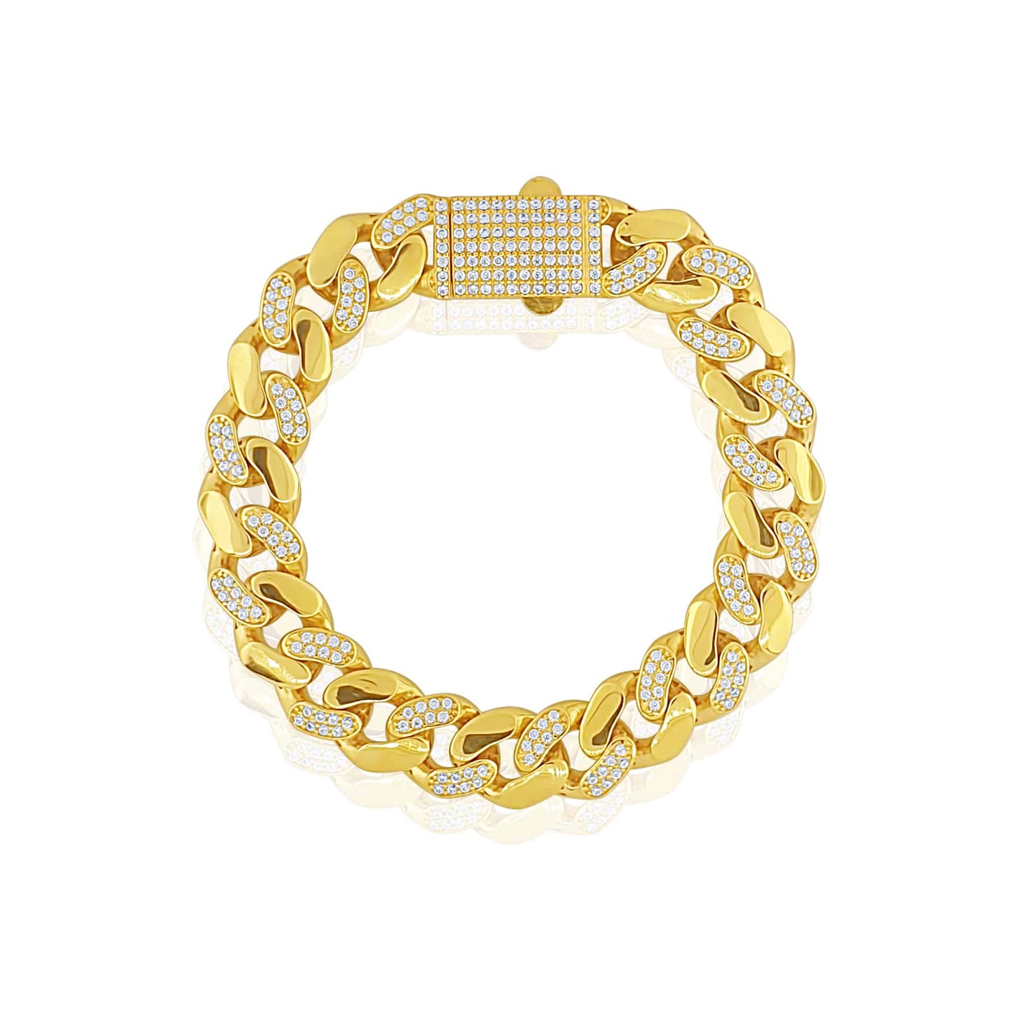 22k Curb Link Cubic Zirconia Bracelet 33g