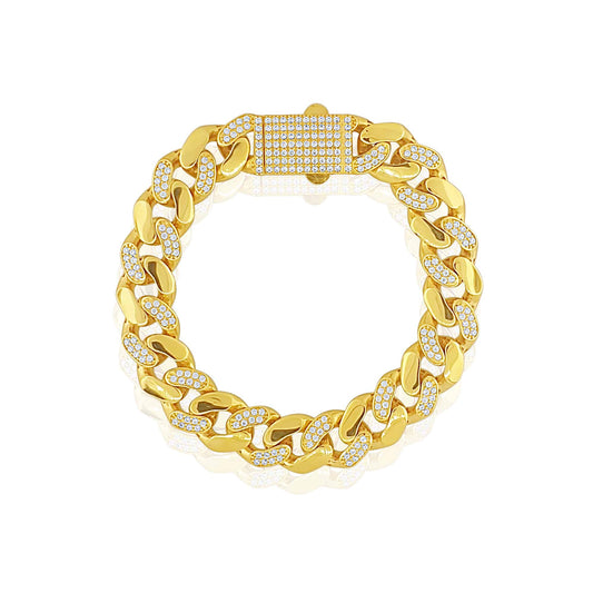 22k Curb Link Cubic Zirconia Bracelet 33g