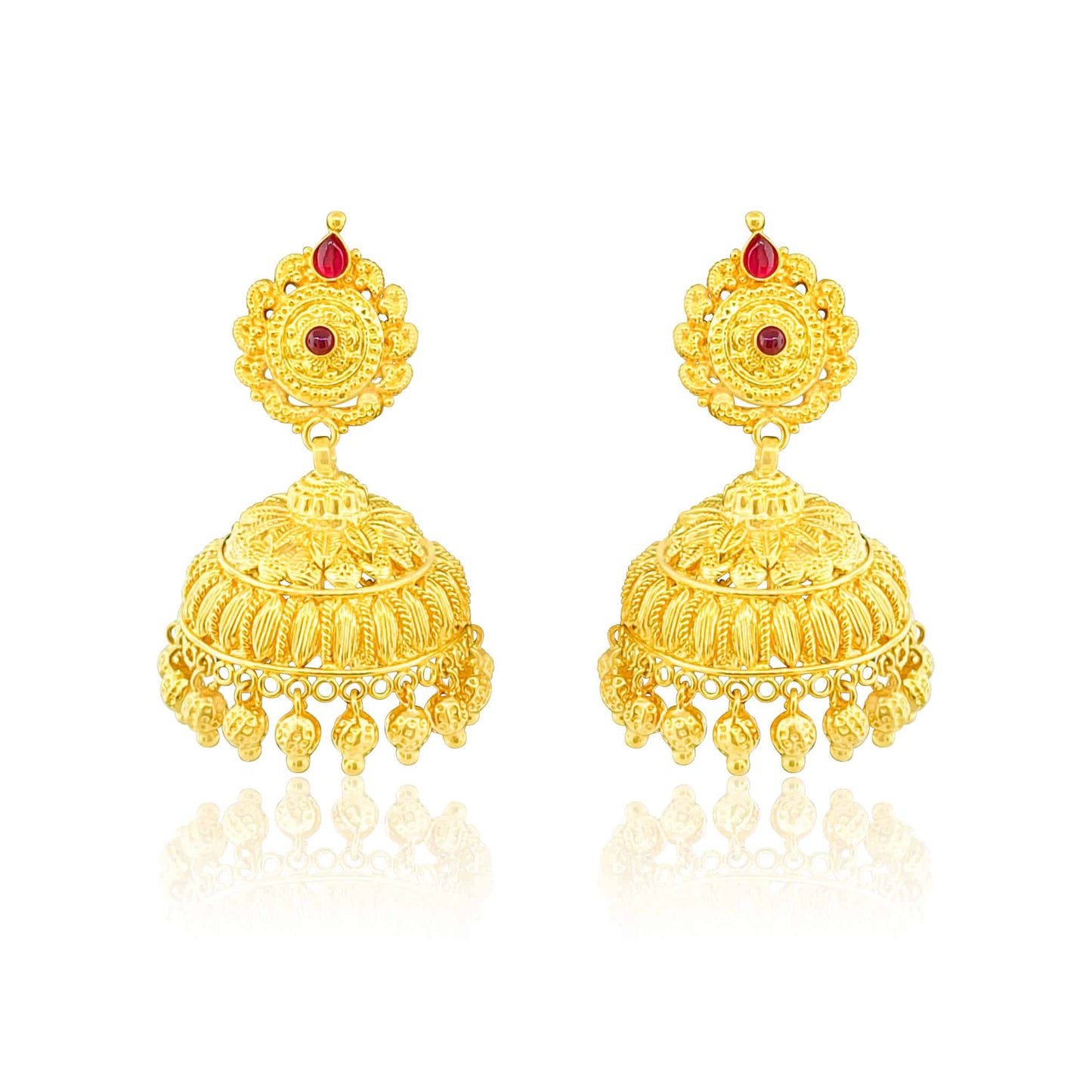 22k Ruby Detailed Jhumka Earrings 19.54g