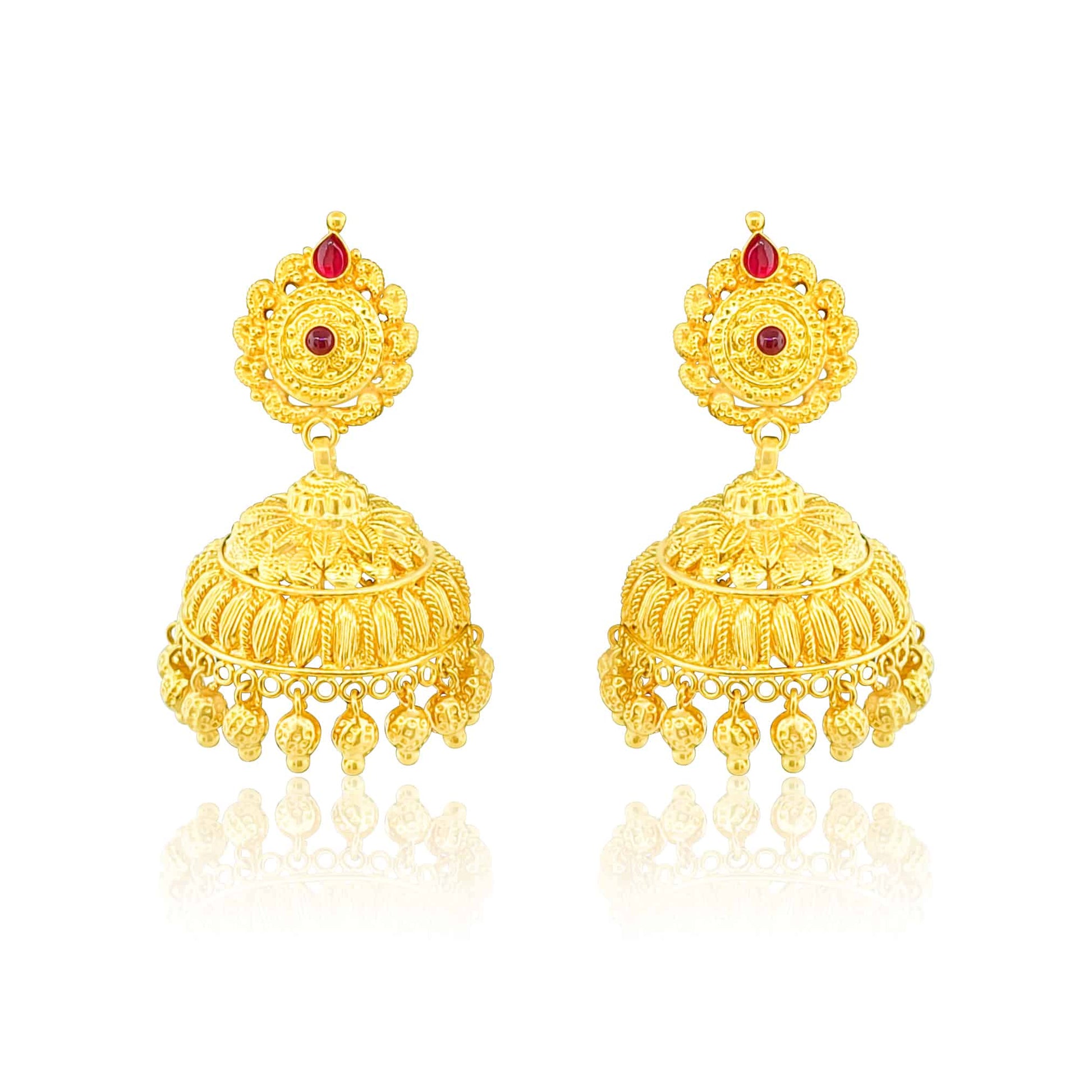 22k Ruby Detailed Jhumka Earrings 19.54g
