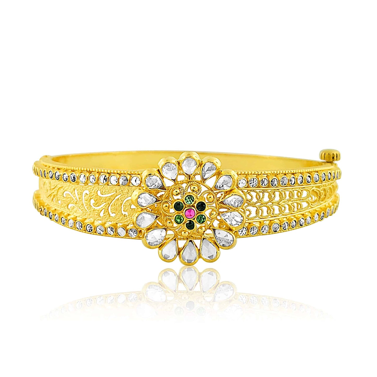 22k Ruby Emerald Floral Centre Piece Bangle 20.1g