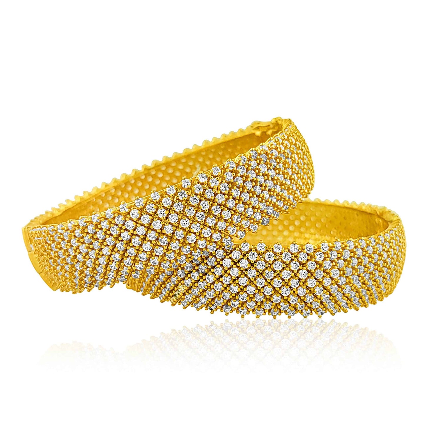 22k Cubic Zirconia Clip Bangles 48.12g