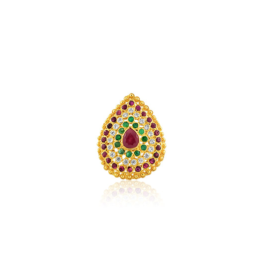22k Ruby Emerald Cubic Zirconia Pear Shaped Ring 8.9g