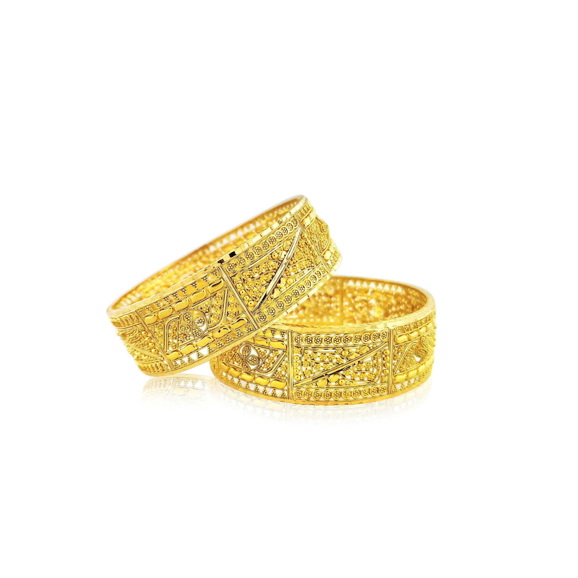 22k Wide Fancy Design Bangle Set 56.29g