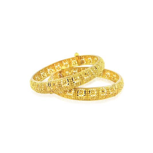 22k Floral Square Bangle Set 49.28g