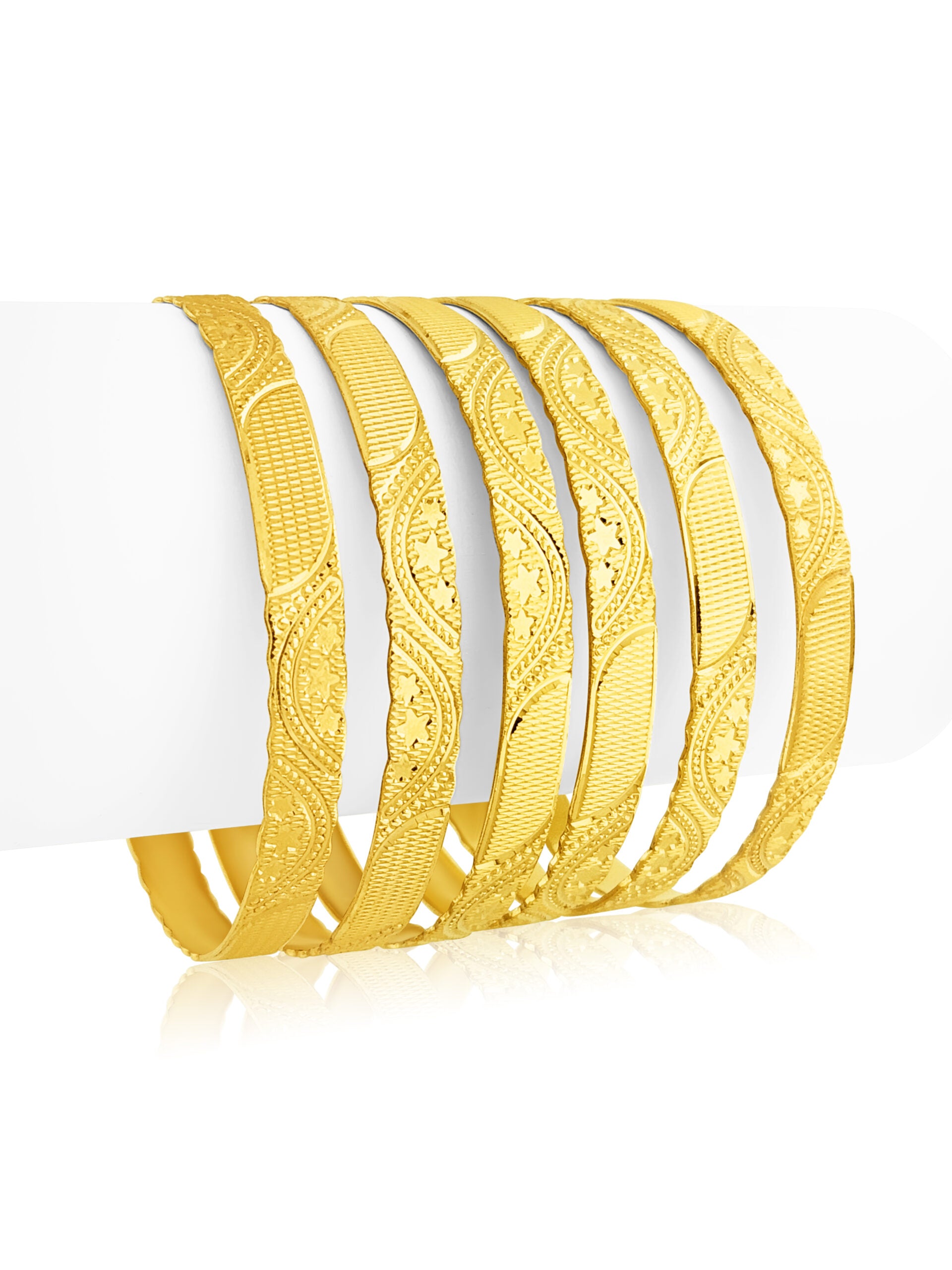 22k Set Of Six Star Detailed Bangles 102.63g