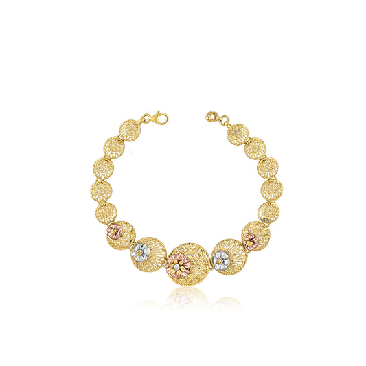 22k Floral Three Tone Bracelet 10.8g-18cm