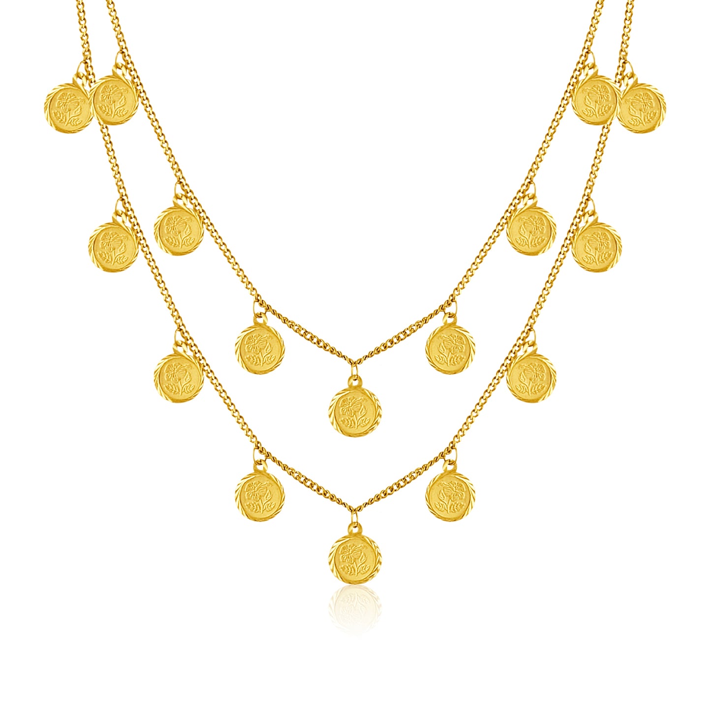 22k Layered Coin Necklace 11.53g