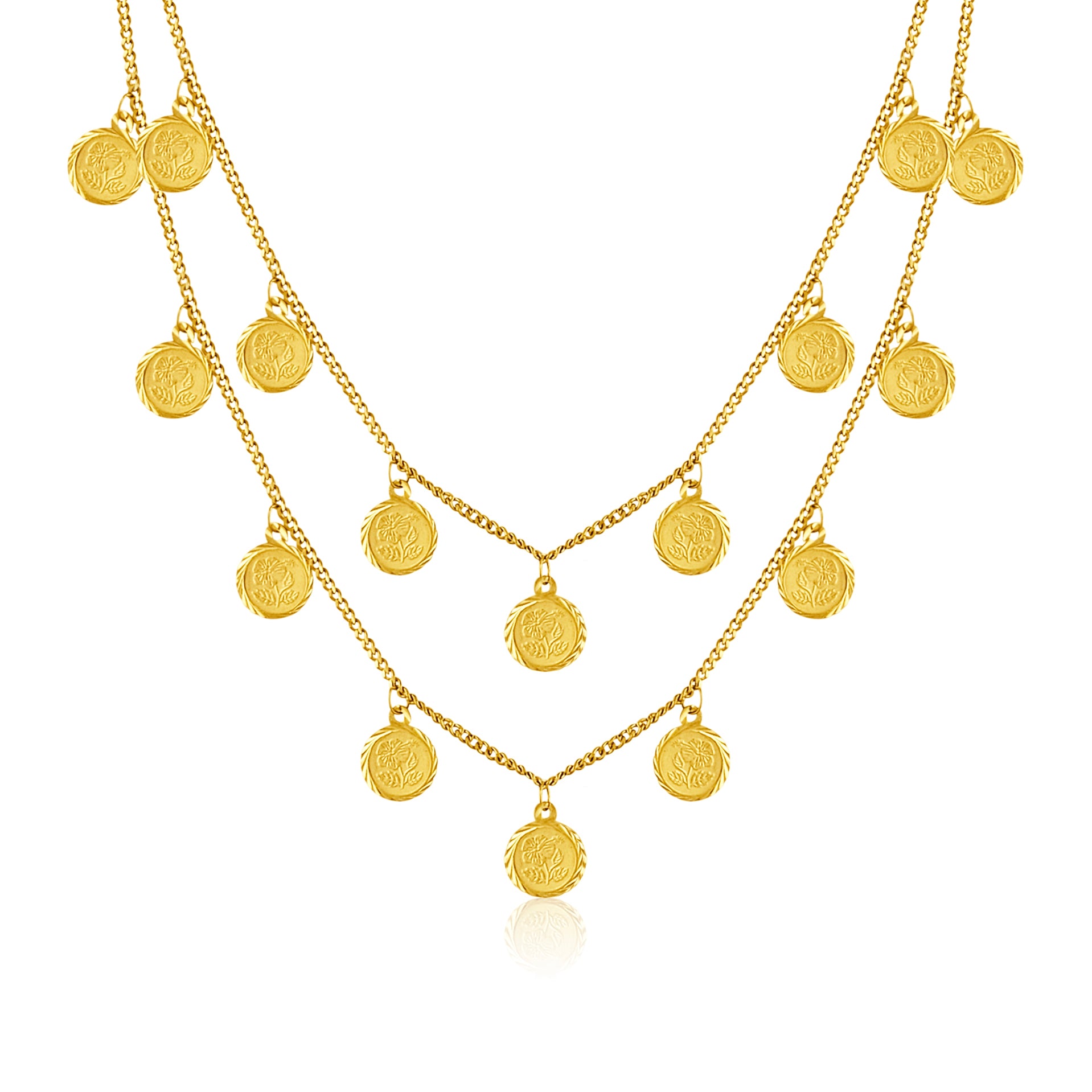 22k Layered Coin Necklace 11.53g