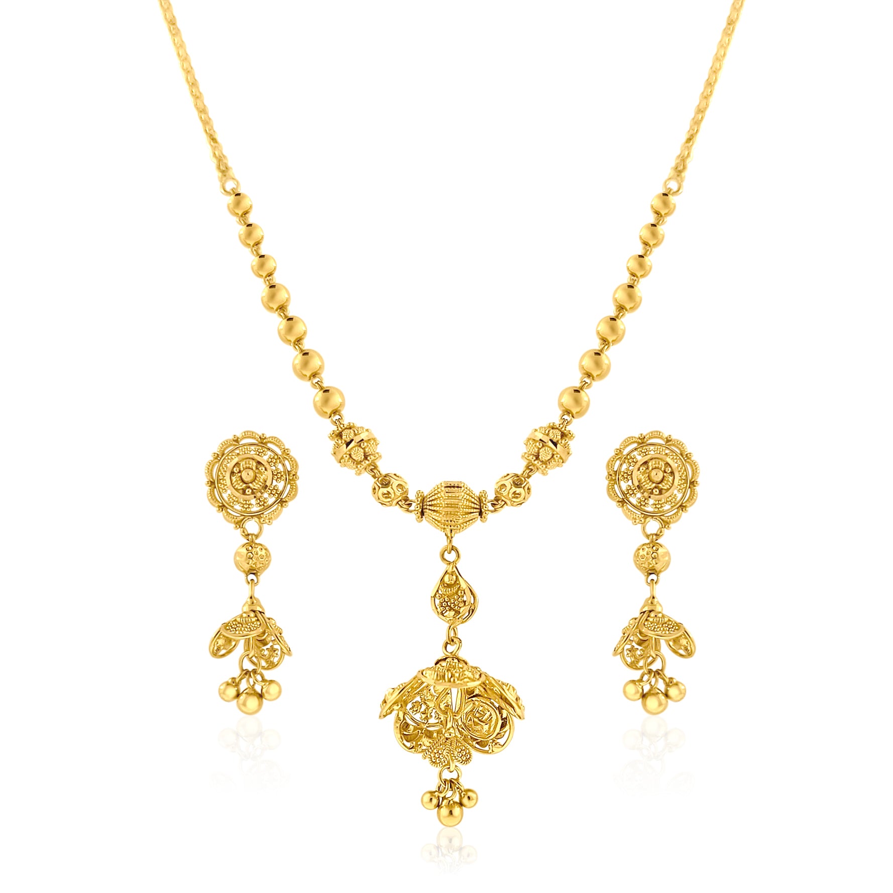 22k Floral Dome Dangly Set 17.32g