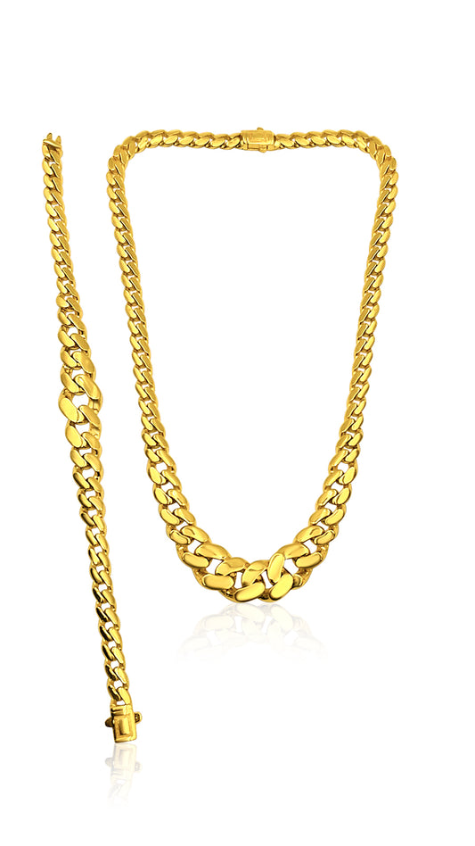 22k Gradual Curb Necklace And Bracelet Set 51.28g