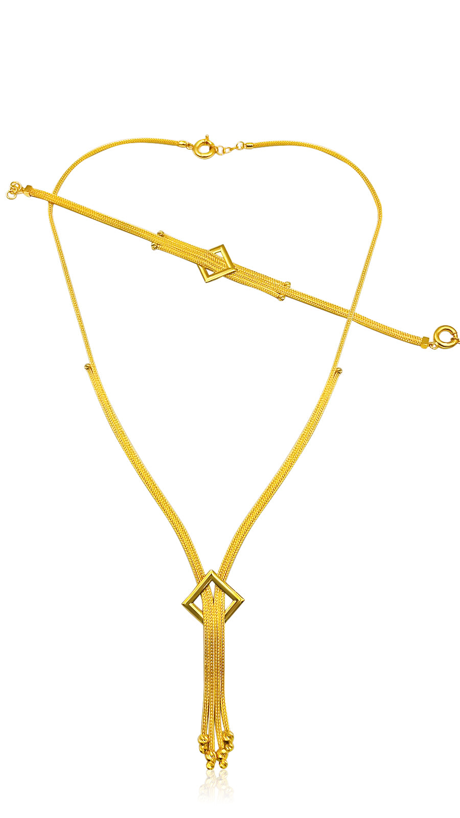 22k Triangle Detail Necklace And Bracelet Set 31.9g