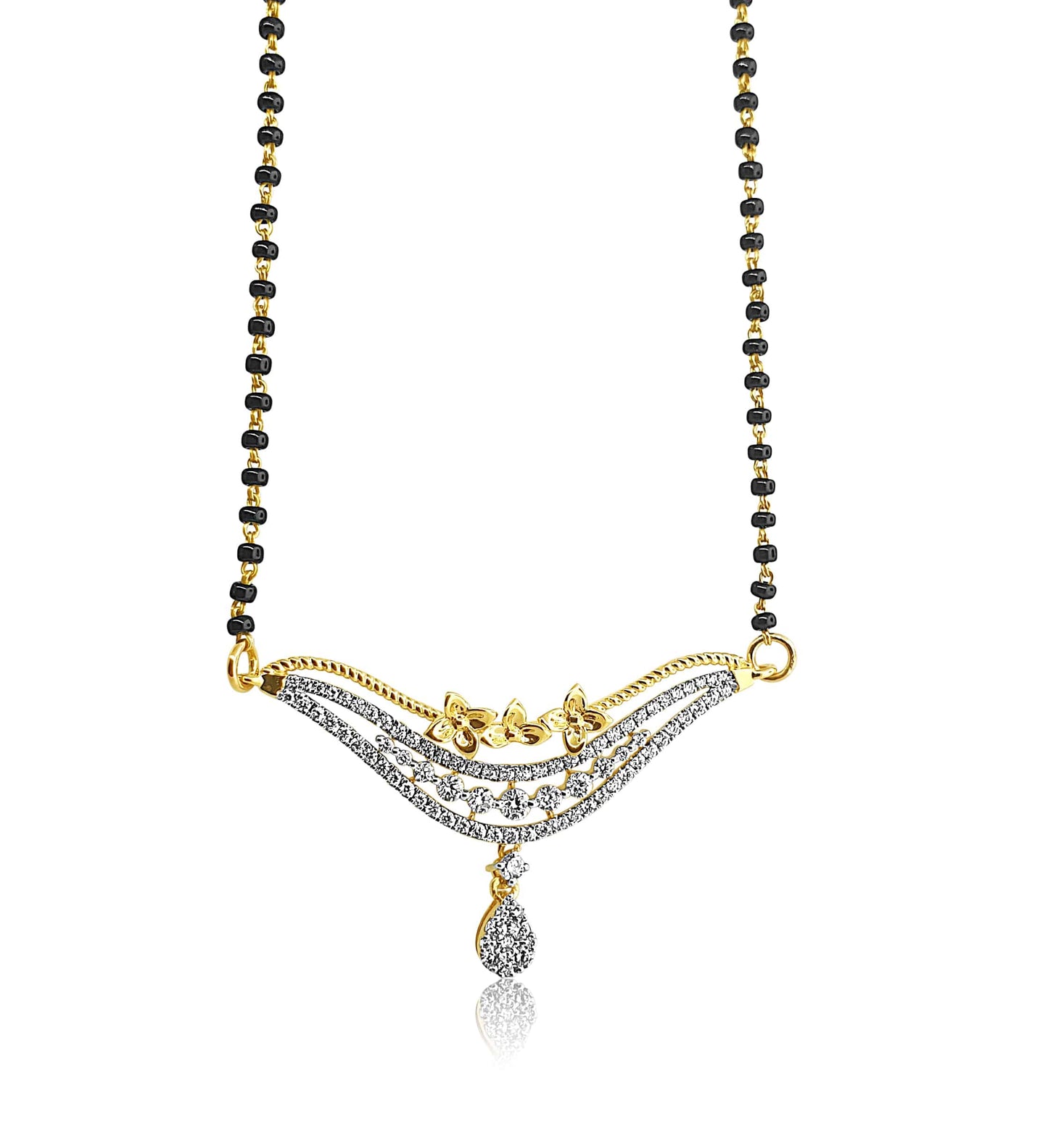 18k Floral Detail Drop Diamond Mangalsutra 9.67g
