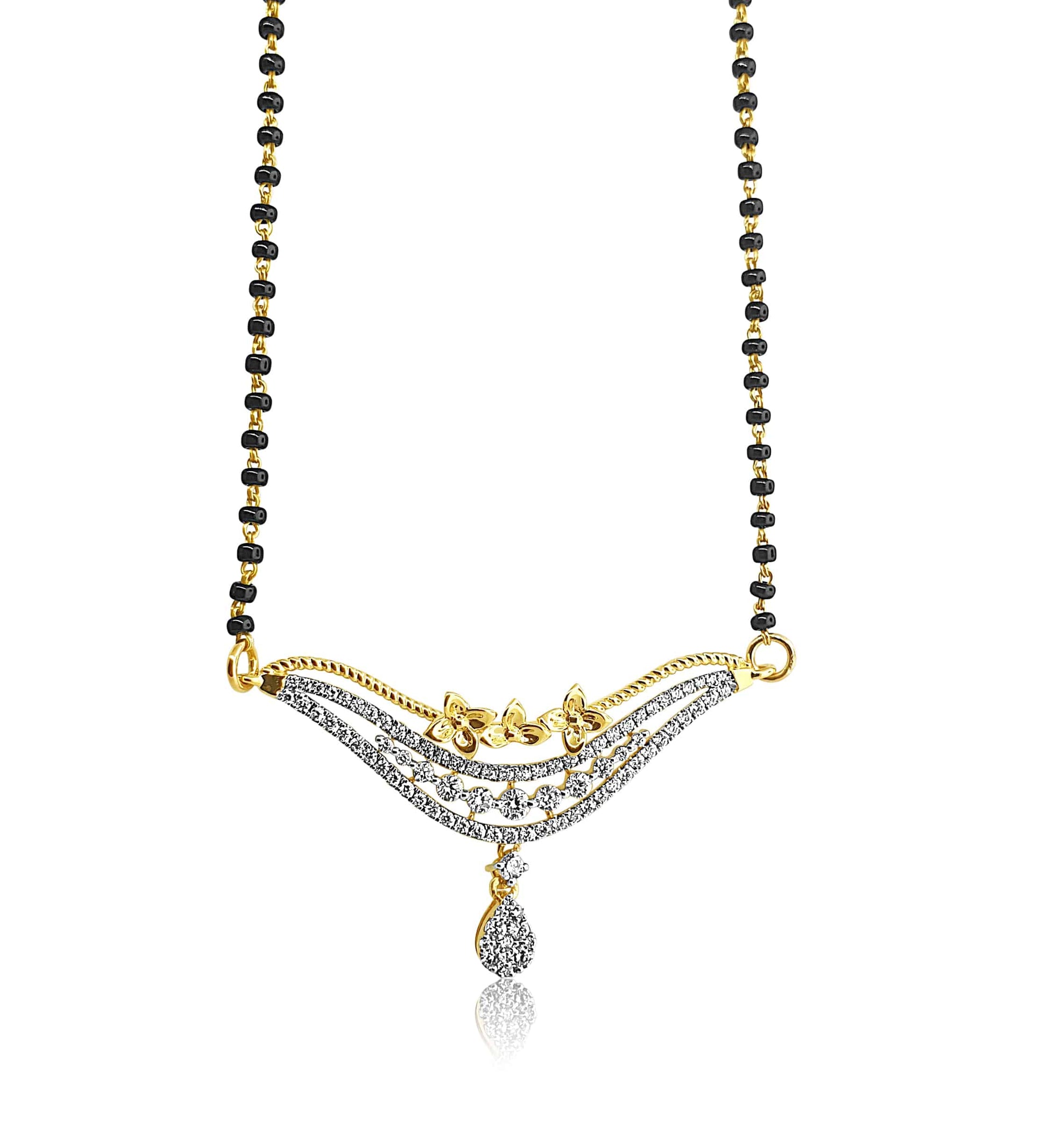 18k Floral Detail Drop Diamond Mangalsutra 9.67g