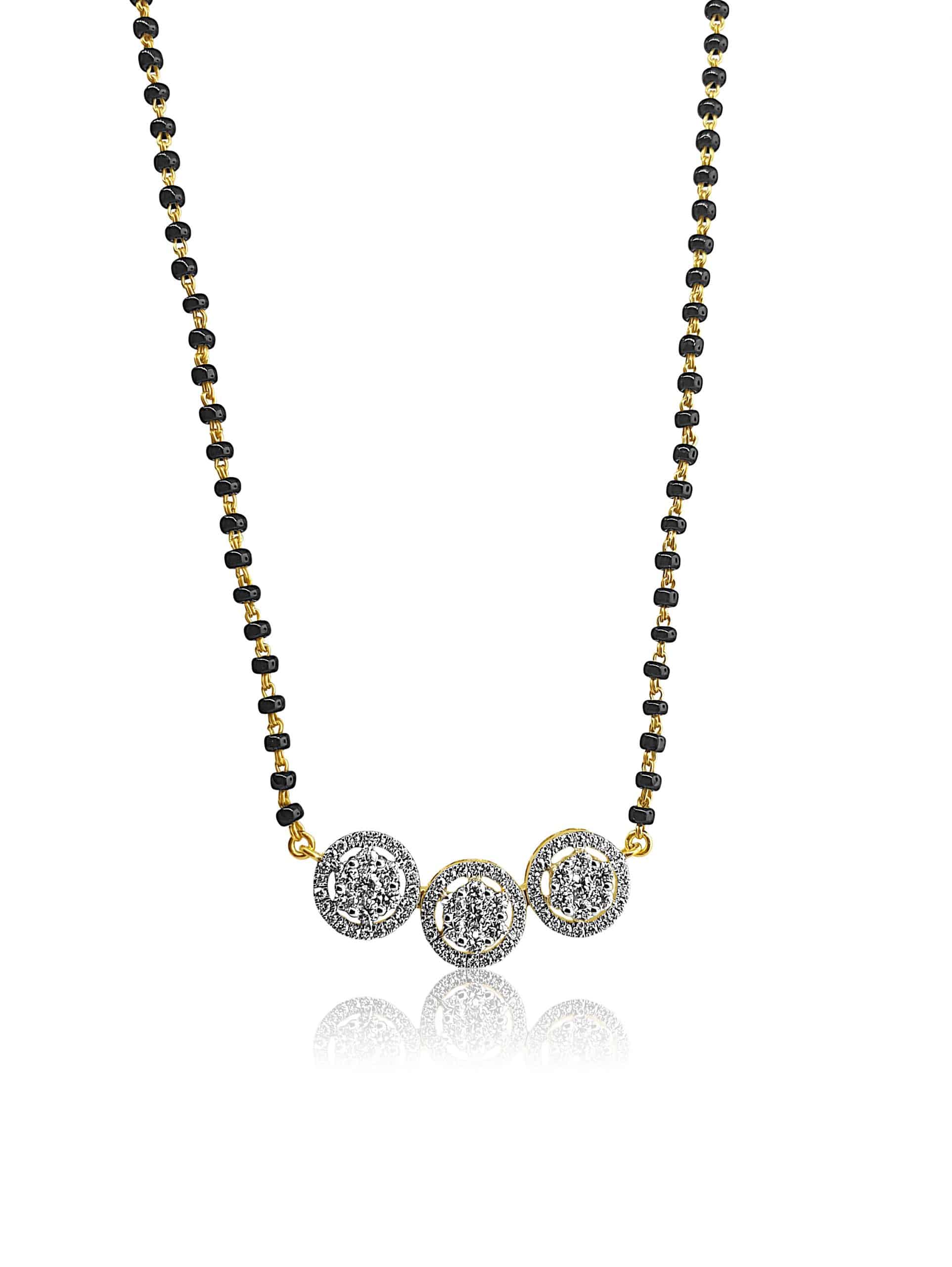 18k Diamond Triple Flower Design Mangalsutra 8g
