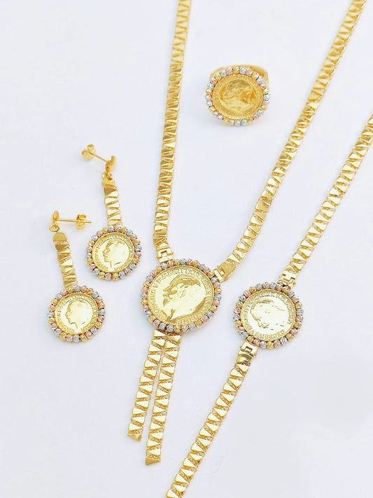 21k Coin Three Tone Detailed Set 49g