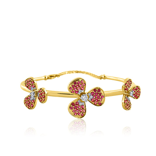 18k Triple Flower Diamond Ruby Bracelet 14.77g