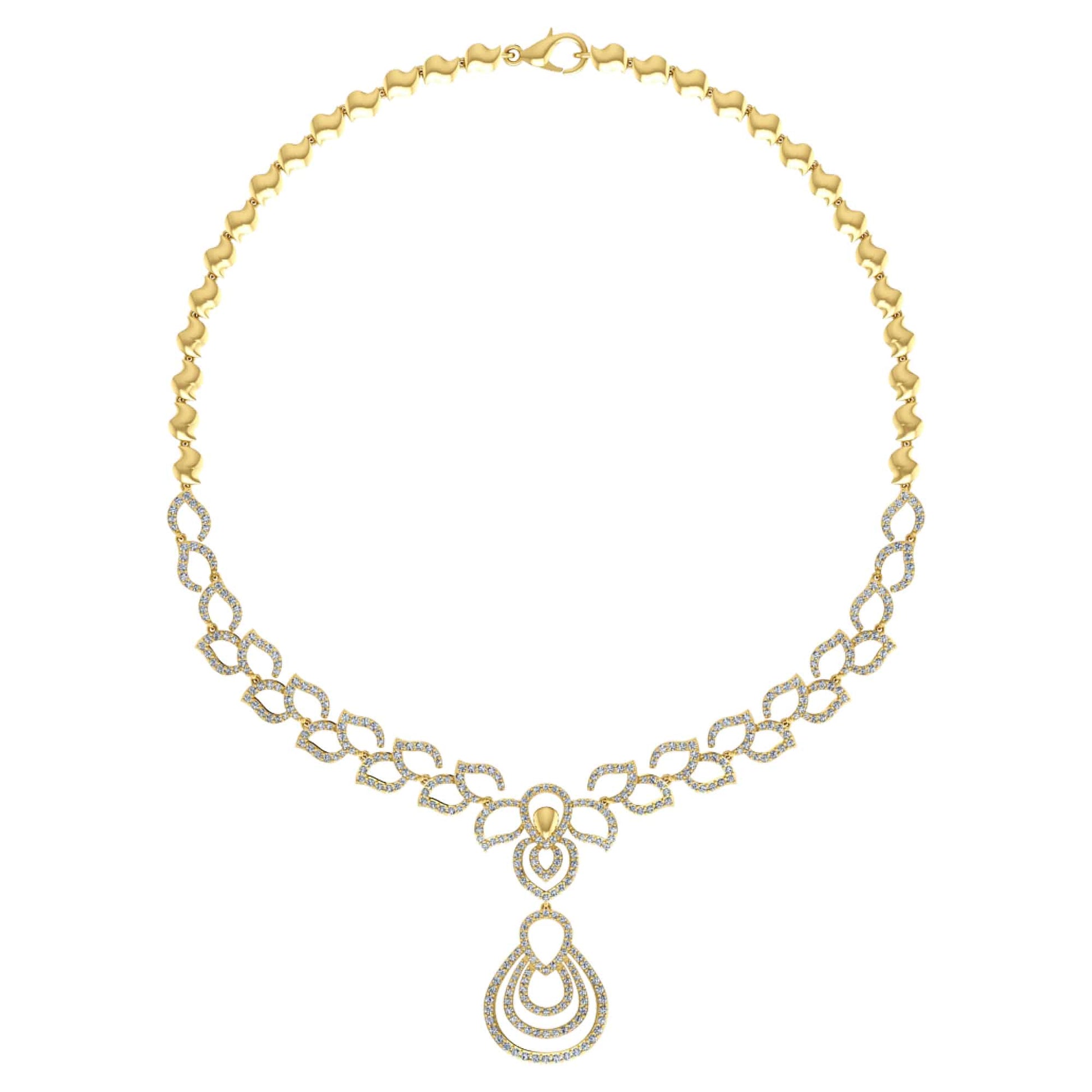 18k Diamond Drop Leaf Fancy Necklace 23.36g