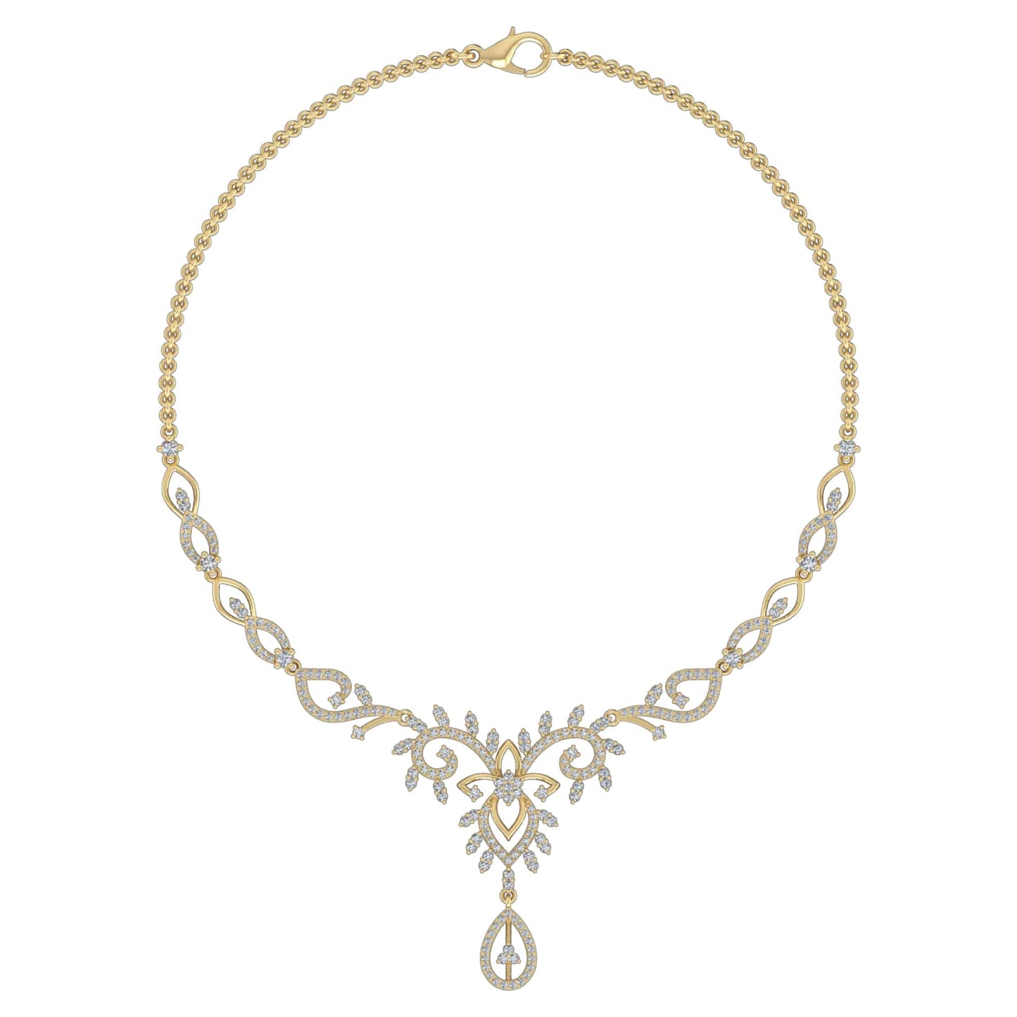 18k Diamond Swirl Tear Drop Necklace 13.99g