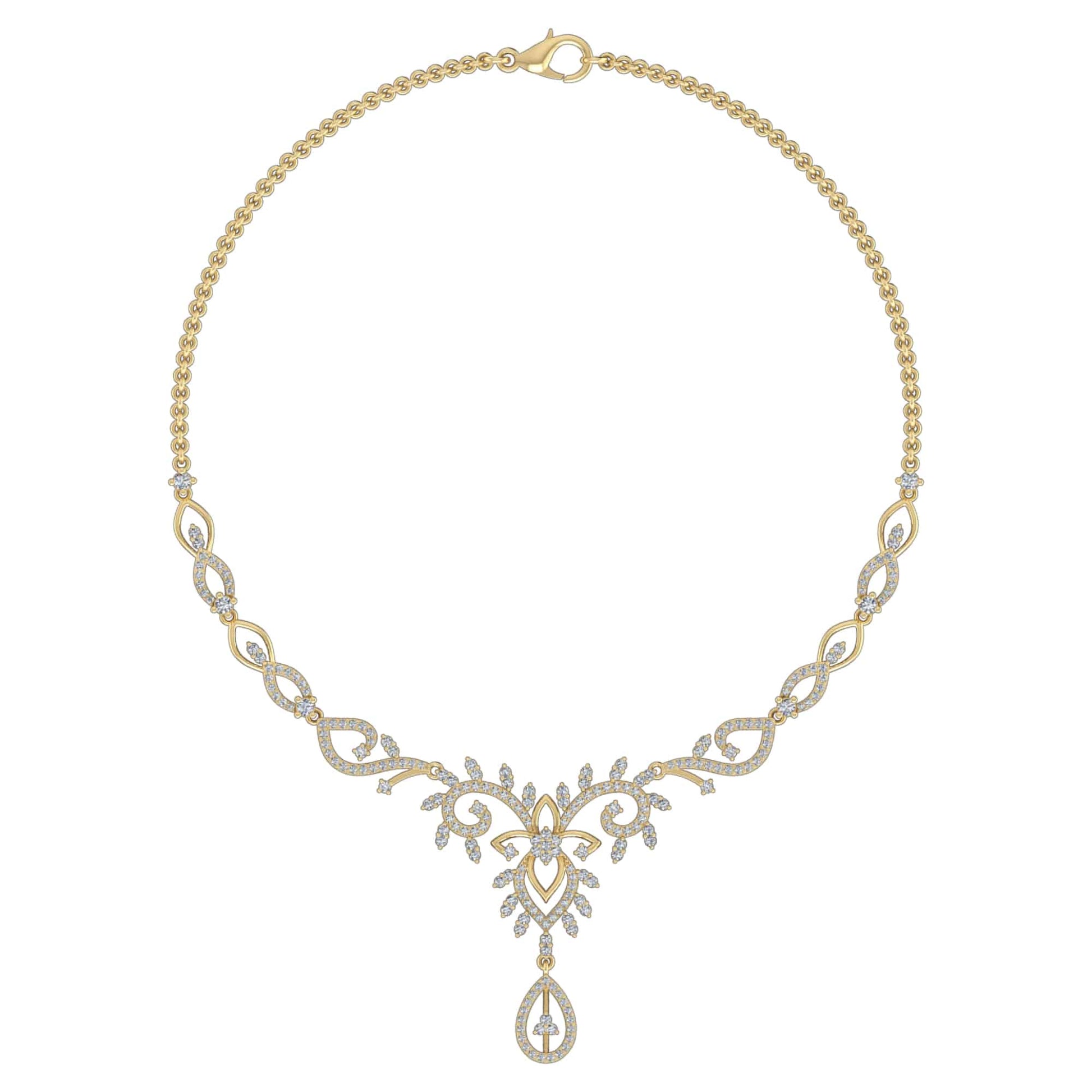 18k Diamond Swirl Tear Drop Necklace 13.99g