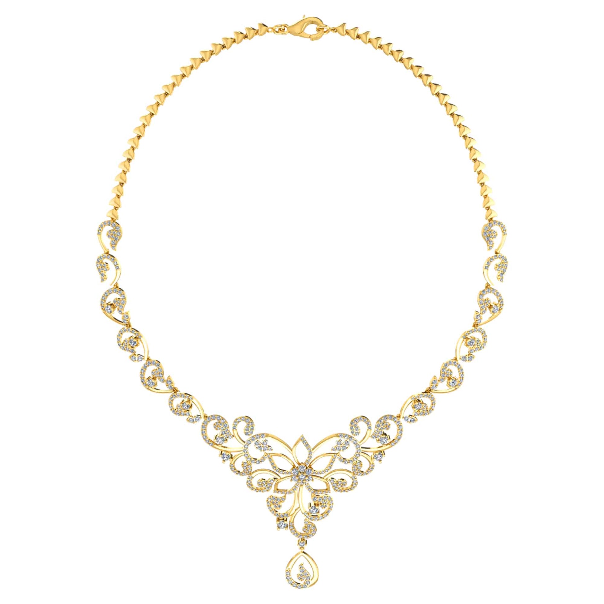 18k Diamond Floral Swirl Design Necklace 24g