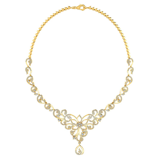 18k Diamond Floral Swirl Design Necklace 24g