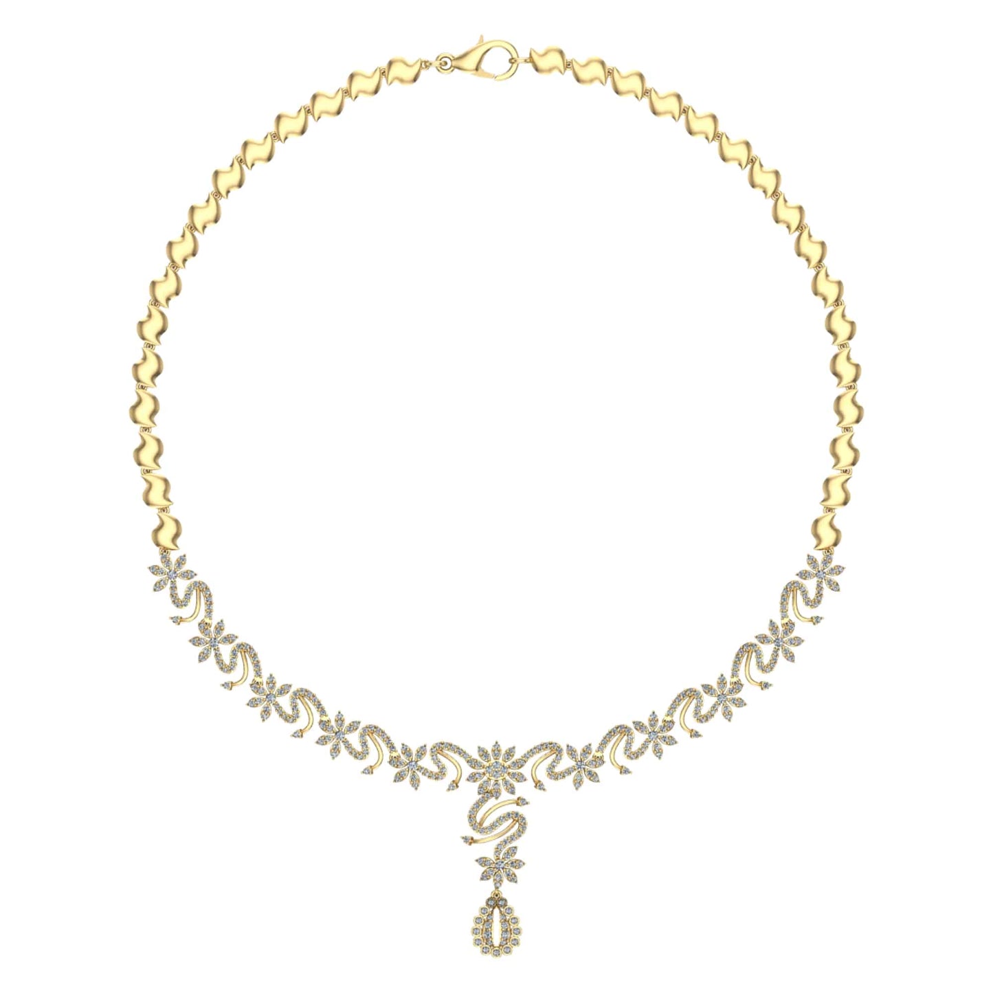 18k Diamond Flower Design Necklace 32.70g