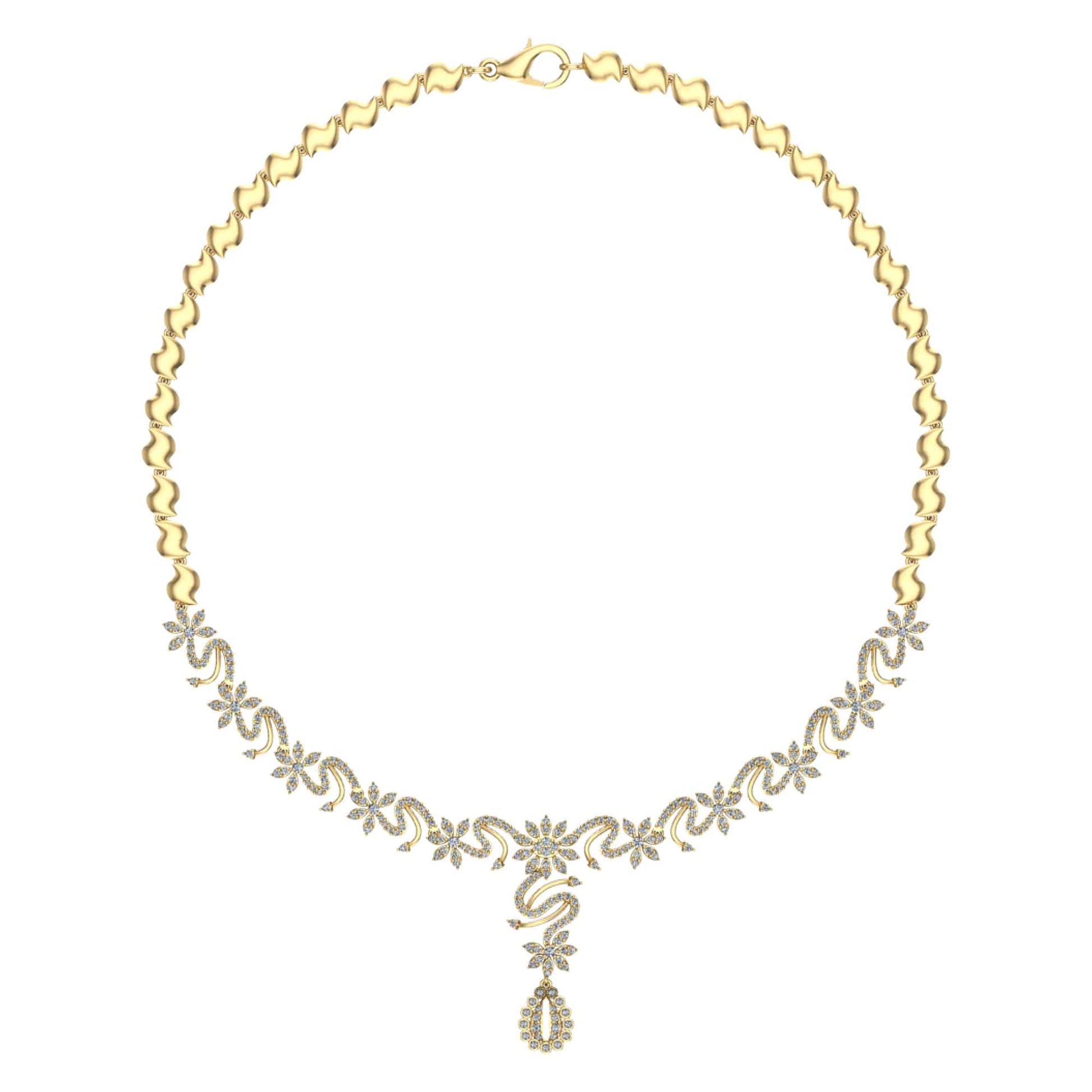 18k Diamond Flower Design Necklace 32.70g