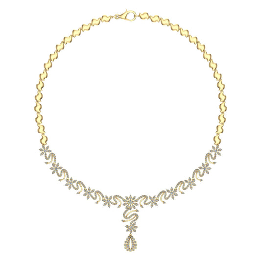 18k Diamond Flower Design Necklace 32.70g