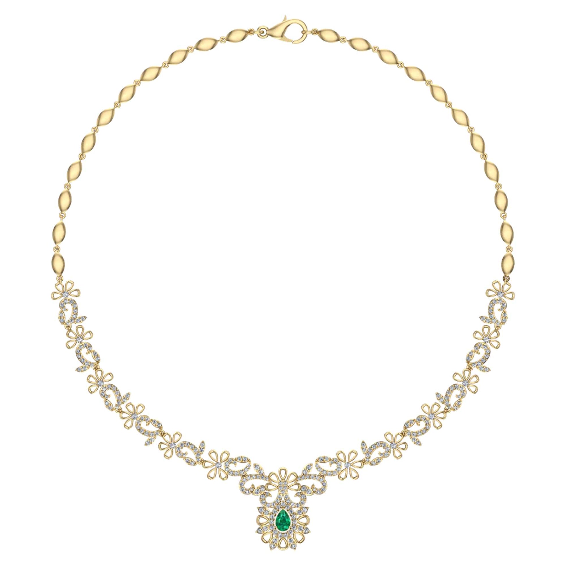 18k Diamond And Emerald Fancy Necklace 22.68g