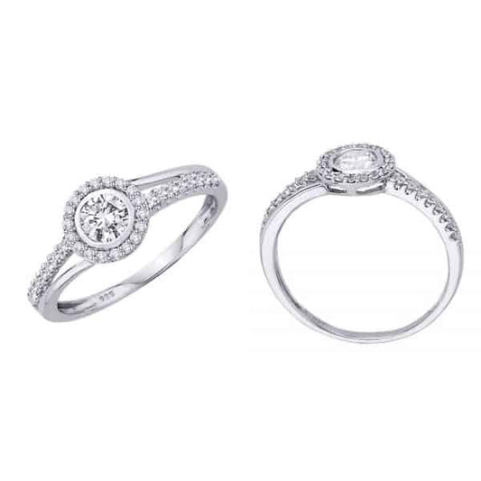 18k Flat Halo Double Shank Diamond Ring 2.04g