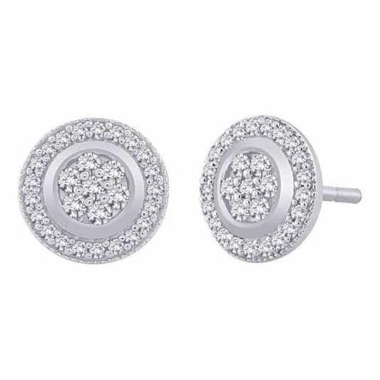 18k Round Halo Design Diamond Earrings 2.33g