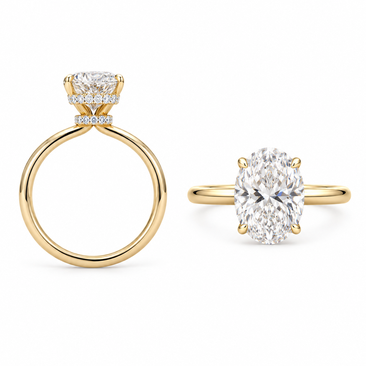 18k Oval Double Hidden Halo Diamond Engagement Ring - 3.97g