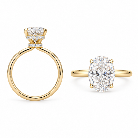 18k Oval Double Hidden Halo Diamond Engagement Ring - 3.97g