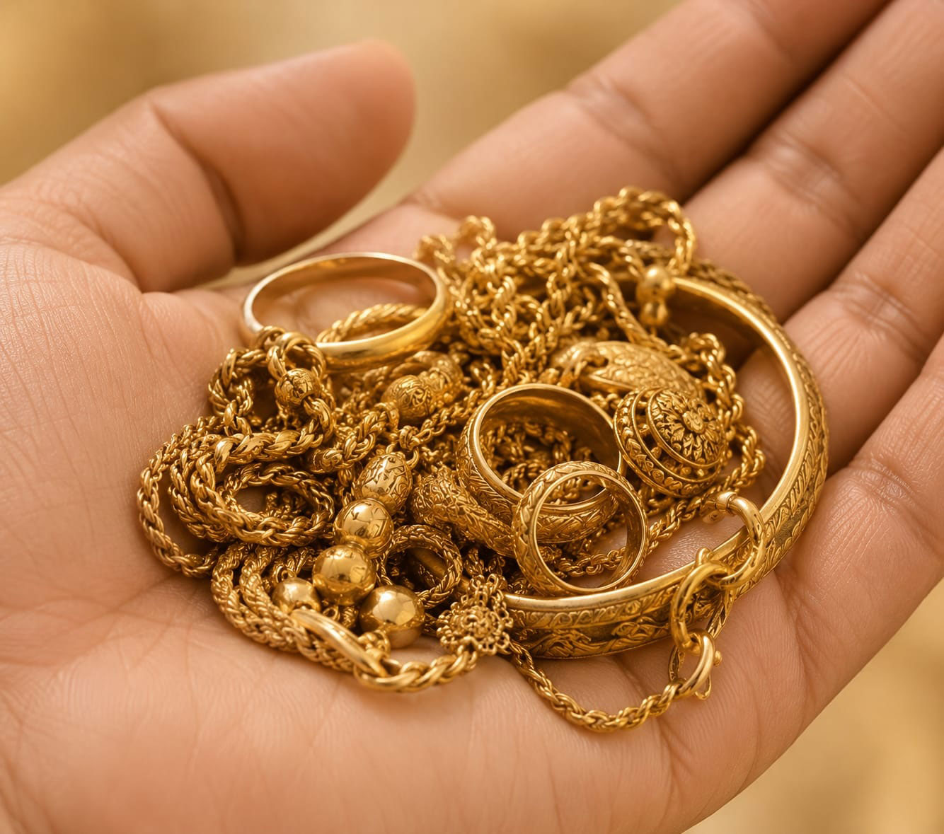 Various unused jewellery pieces to be assessed for a gold loan.