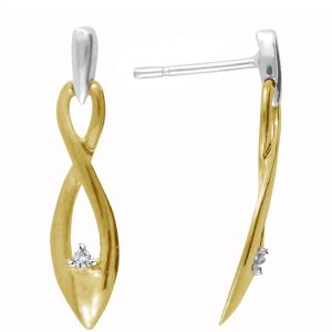 22k Two Tone Twist Design Diamond Earrings